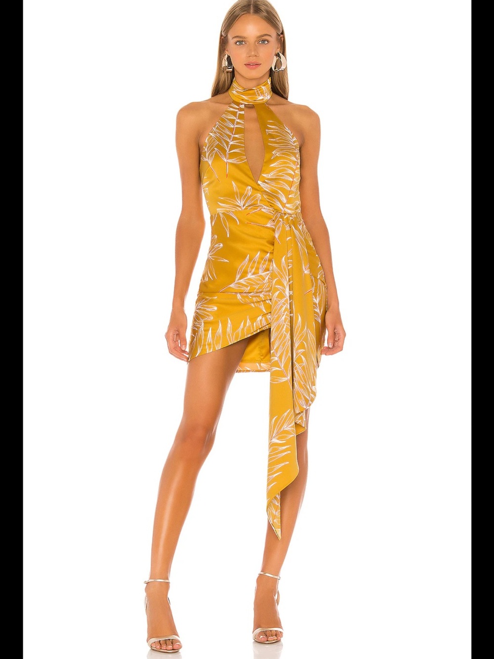 NEW • Camila Coelho • Antonia Mini Dressin 
mustard yellow, white tropical leaf
